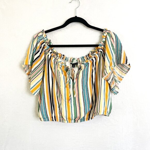 Torrid Multi Stripe Off-Shoulder cropped Gauze Top size large crop top - Picture 1 of 10